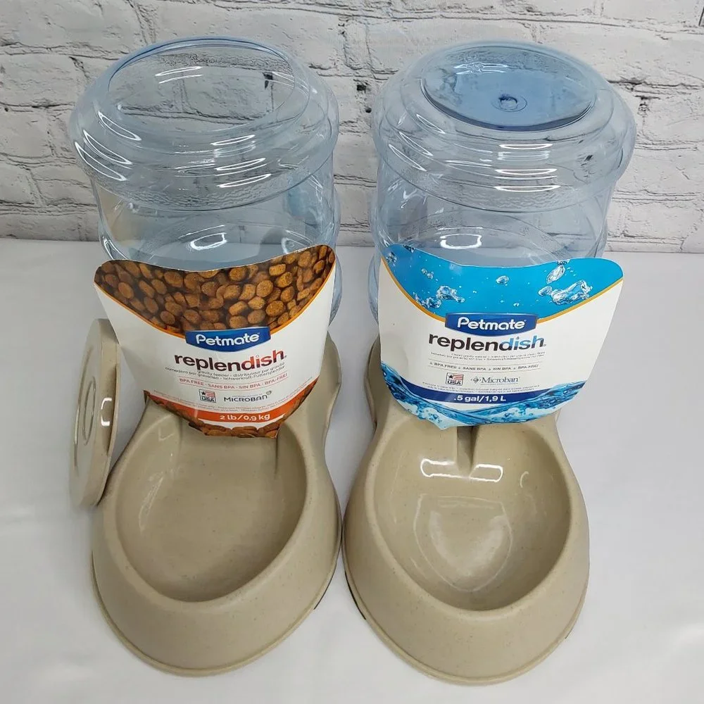 'PETMATE' REPLEN̈ÐISH PET FEEDER SYSTEM 2-PIECE SET FOOD & WATER COMPLETE SET